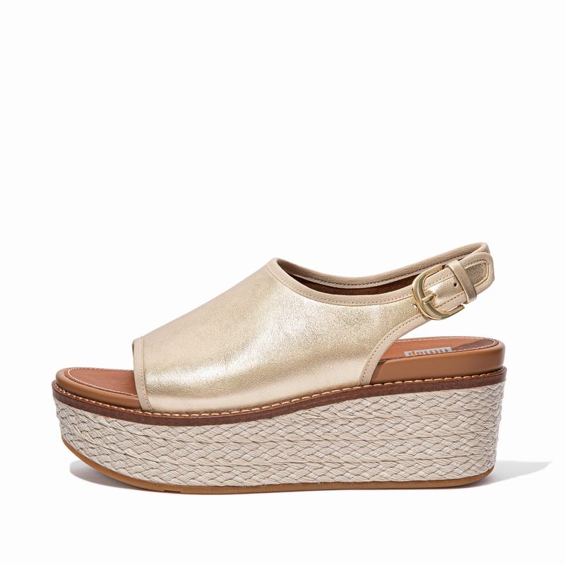 FitFlop Eloise Leder Orange/Gold - FitFlop Keilsandalette Damen Sale [HTIY-92407]